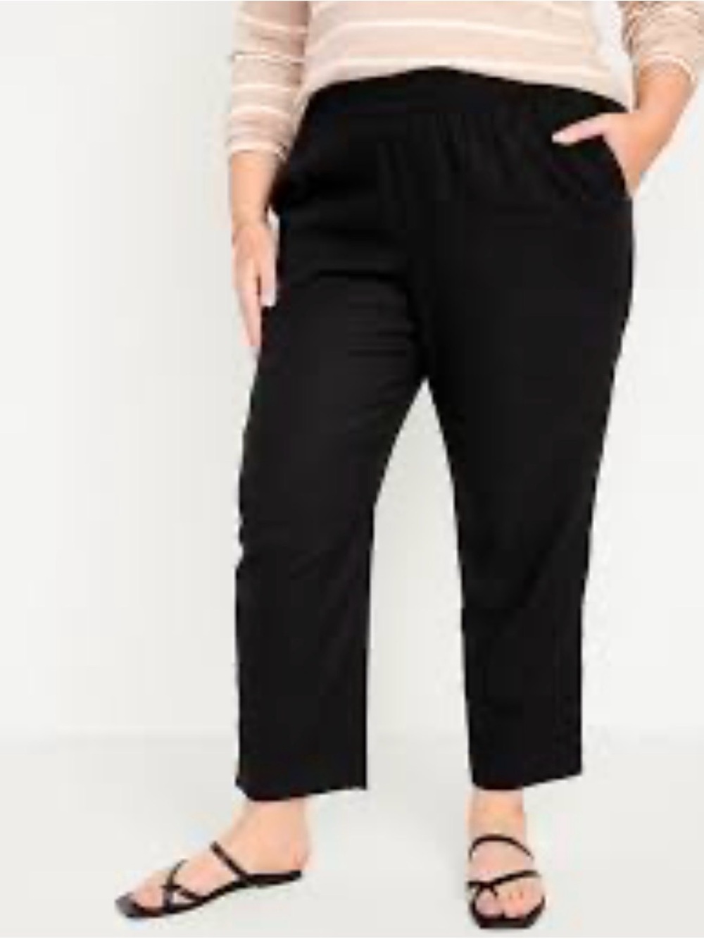 Old Navy Women’s High Waisted Linen Blended Straight Pants Black Size XL Elastic